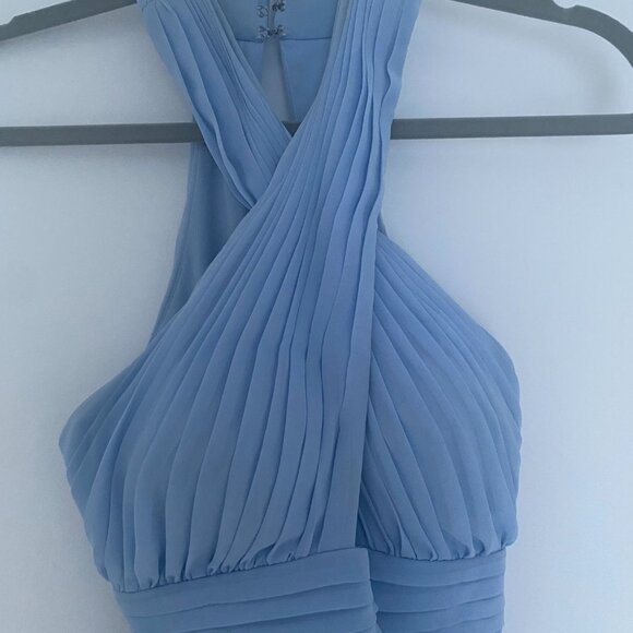 Aqua long gown dress lavender light blue halton neck size 2. Small - Picture 6 of 7